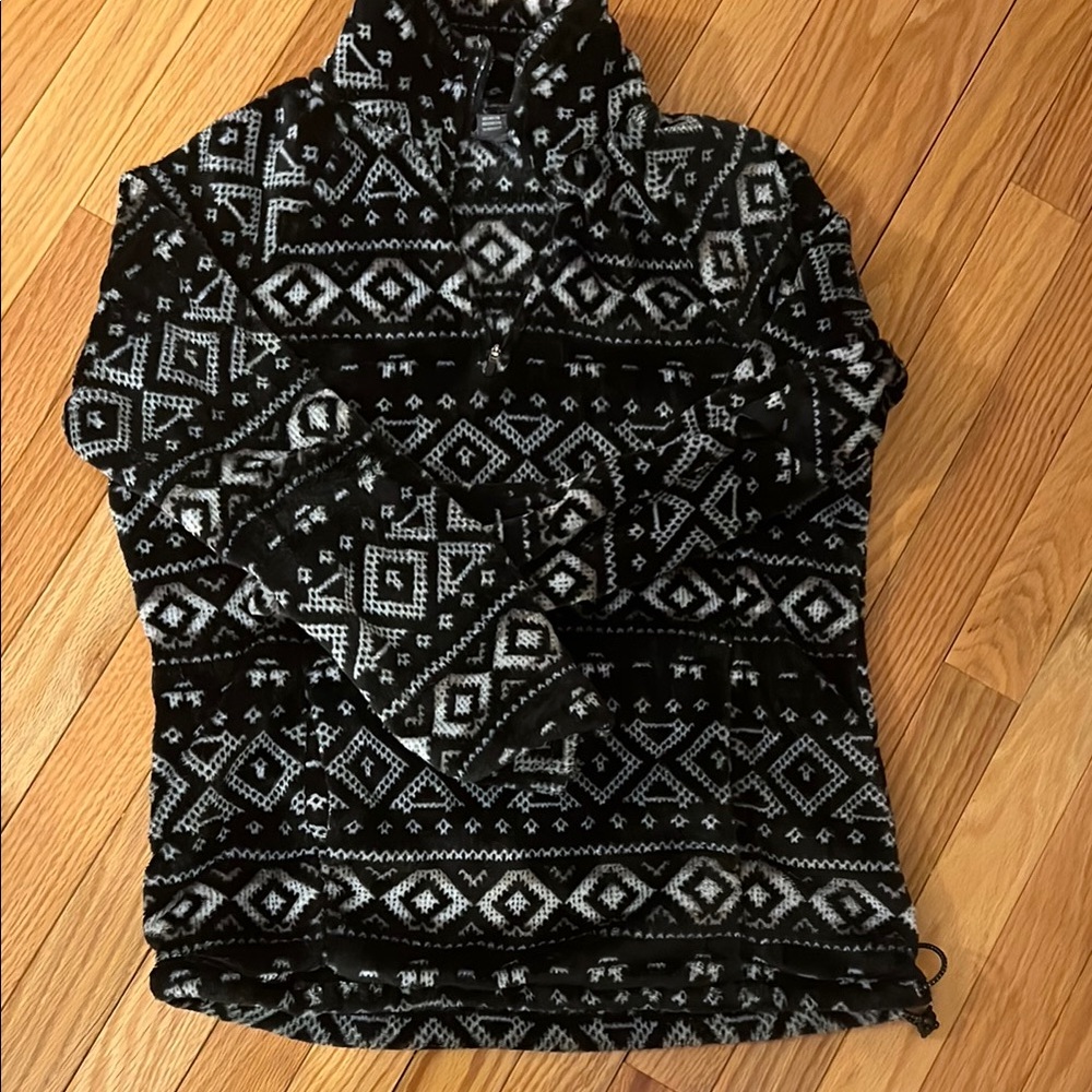 Black and White Patterned Fleece Jacket
